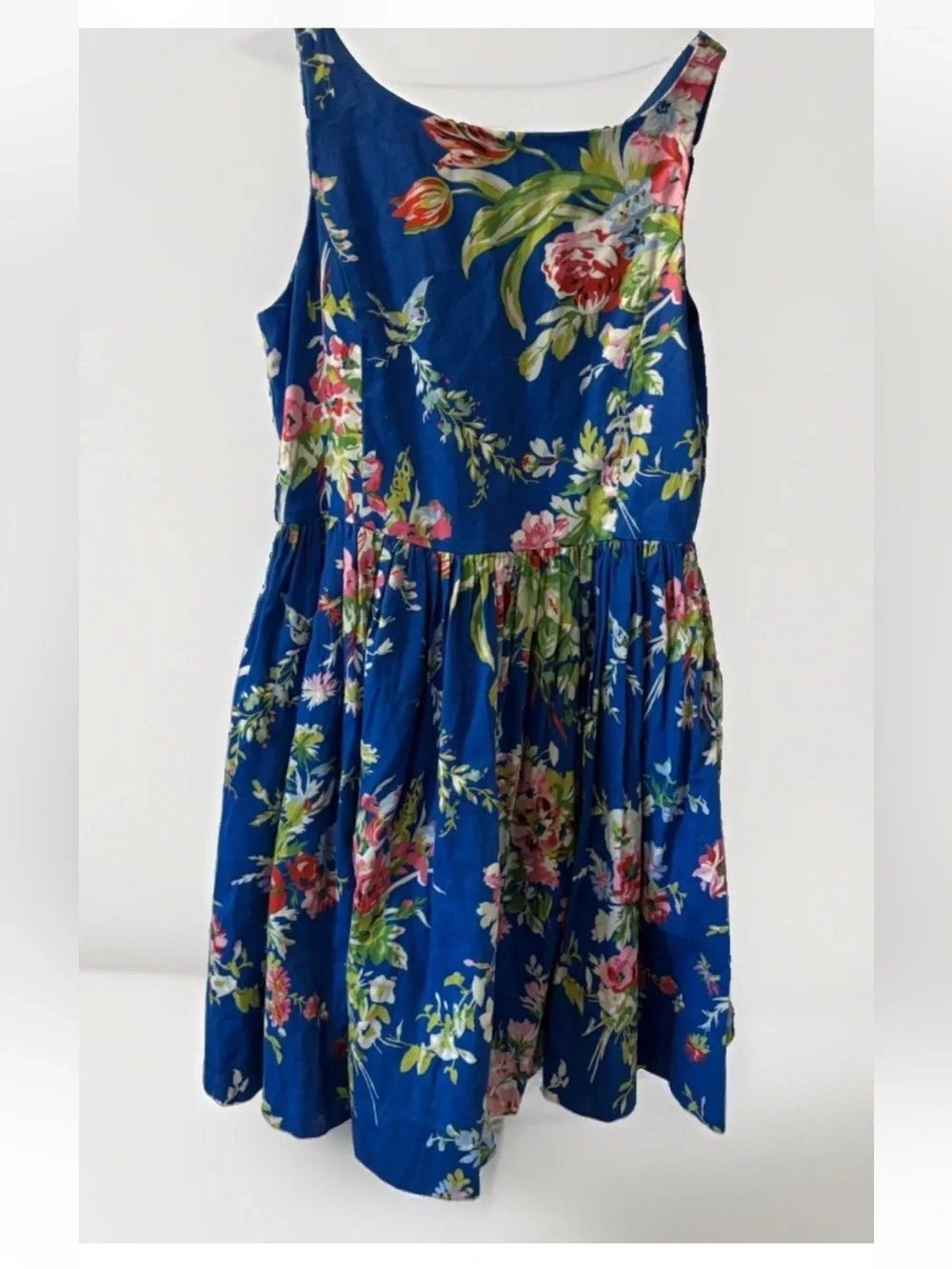 Polo Ralph Lauren Blue Floral Tulip Cottagecore Prairie Poplin Dress Classic